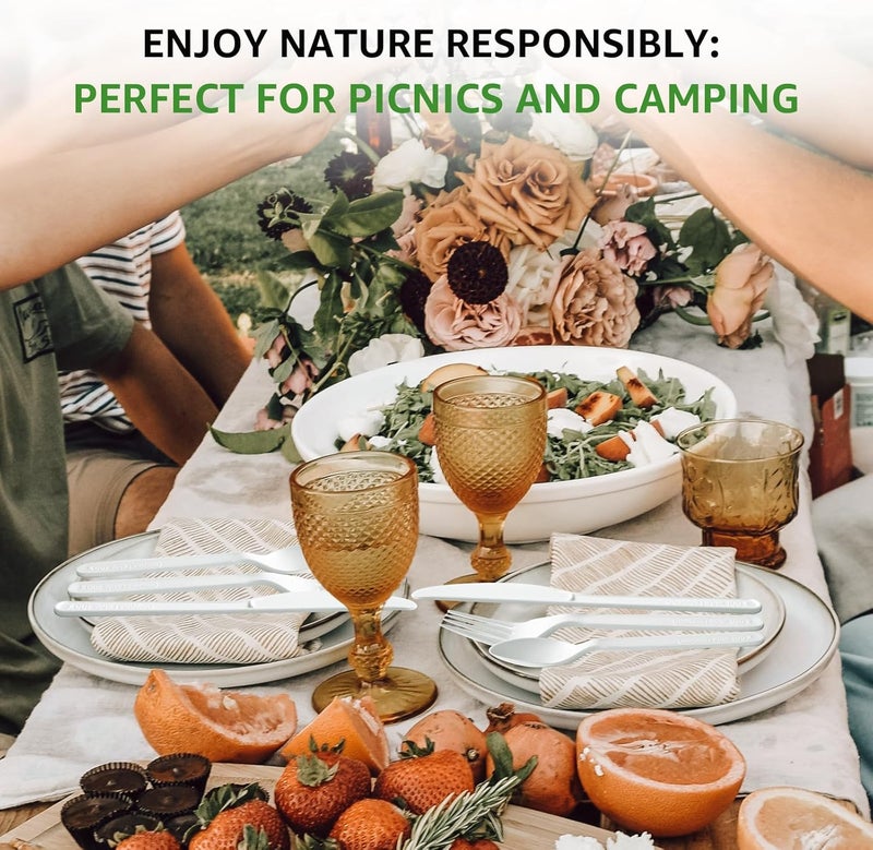 biocean 100% Compostable Spoons 60 Count Disposable Soup Spoons Heavy Duty Utensils Disposable Silverware Eco Friendly Flatware for Party Camping Picnics Wedding-Ivory White - Image 5